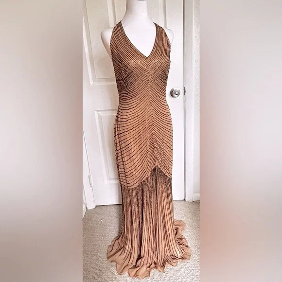 Adrianna Papell Formal Silk Sequin Beaded Event Gown - Picture 3 of 14